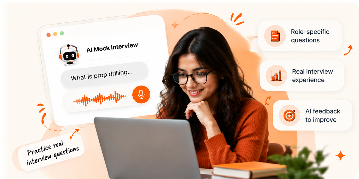 Student practising an AI mock interview on a laptop